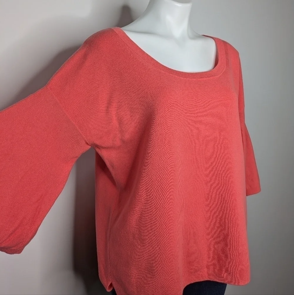 J Crew salmon bell sleeve 100% cotton 1/2 sleeve sweater L
